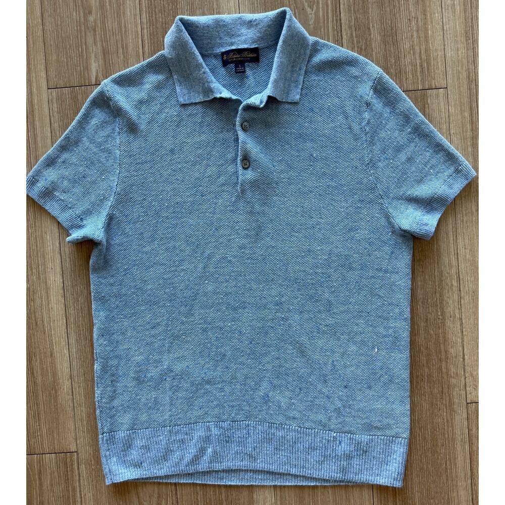Brooks Brothers Size S Light Blue 100% Linen Short Sleeve Polo Knit Sweater